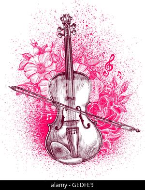Disegnato a mano violino classico e la prua. Strumento musicale. Illustrazione Vettoriale Illustrazione Vettoriale