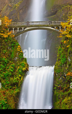 Geografia / viaggi, USA, Oregon, attrazione turistica cascate Multnomah, un 611 piedi di altezza ruggito, le impressionanti cascate nel tardo autunno con Benson ponte, circa trenta minuti a est di Portland, Oregon, No-Exclusive-uso Foto Stock