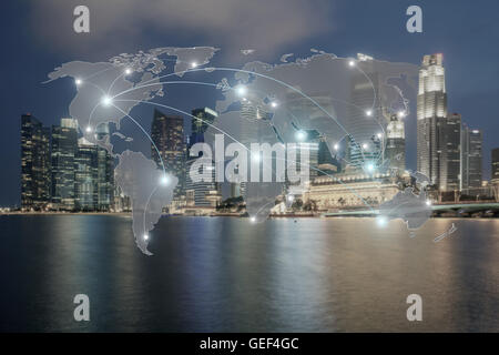 Rete e mappa del mondo sulla città di sfocatura utilizzare per la rete globale di partner background.(gli elementi di questa immagine fornita da NASA) Foto Stock