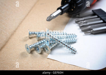 Cumulo di viti e il cacciavite Foto Stock