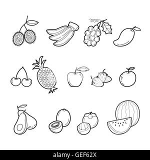 Frutti di contorno set di icone, tropicali, Mangiare Sano, cibo, succhi di frutta Illustrazione Vettoriale