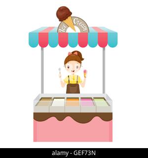 Ragazza con Gelateria, estate, alimenti congelati, mangiare, ghiacciato Illustrazione Vettoriale