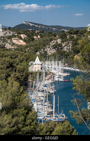 Calanque de Porto Miou, Marina, Massif des Calanques, Bouches-du-Rohne, Francia Foto Stock