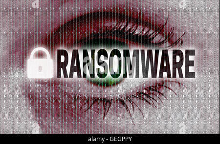 Ransomware occhio guarda al concetto del visualizzatore. Foto Stock