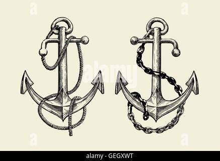 Disegnata a mano di ancoraggio nautico. Illustrazione Vettoriale Illustrazione Vettoriale