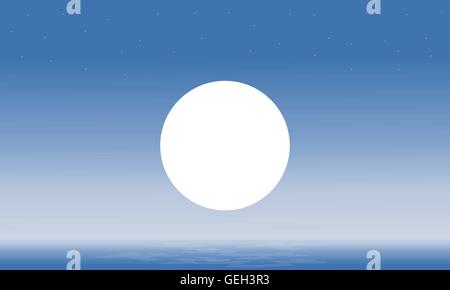 Seascape e luna sagome scenario Illustrazione Vettoriale