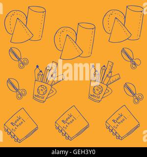 Scarabocchio di forniture scolastiche prenota e strumenti Illustrazione Vettoriale