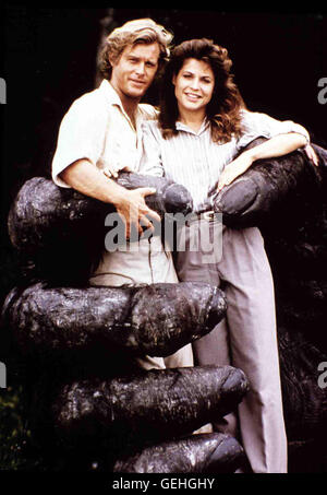 Brian Kerwin, Linda Hamilton Die Wissenschaftler Amy Franklin (Linda Hamilton) und Hank Mitchell (Brian Kerwin) sind stolz. *** Caption locale *** 1986, King Kong vive, King Kong Lebt Foto Stock