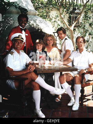 Gavin McLeod, Ted Lange, Jill Wheelan, Lauren Tewes, Fred Grandy, Bernie Kopell.Caption locale *** 1977, Love Boat, barca di amore Foto Stock