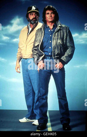 Victor francese, Michael Landon Engel Jonathan Smith (Michael Landon) und sein Beistand irdischer Mark Gordon (Victor francese). *** Caption locale *** 1988, 1980er, degli anni ottanta, Fernsehen, autostrada a cielo (Anno 5), Lederjacke, televisione, US Serie jeans, leat Foto Stock