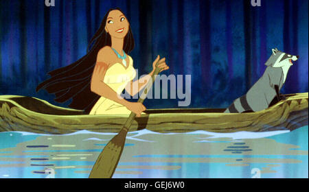 Pocahontas mit dem Waschbaeren Meeko.Caption locale *** 1995, Pocahontas, Pocahontas