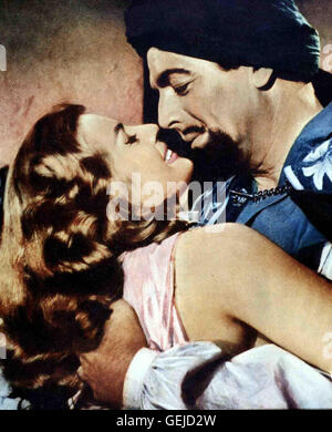 Anita Ekberg, Victor Mature Zarak Khan (Victor Mature) ist Anführer einer Räuberbande, die an der nordwestlichen Grenze Indiens ihr Unwesen treibt. *** Caption locale *** 1956, Zarak, Zarak Khan Foto Stock