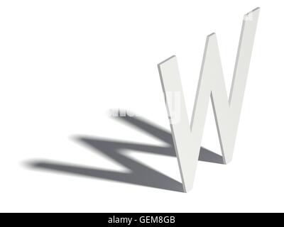 Ombreggiatura font. Lettera W. 3D render illustrazione isolati su sfondo bianco Foto Stock