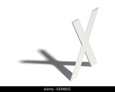 Ombreggiatura font. Lettera X. 3D render illustrazione isolati su sfondo bianco Foto Stock