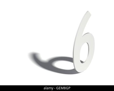 Ombra sfumata cifra. Numero sei 6. 3D render illustrazione isolati su sfondo bianco Foto Stock