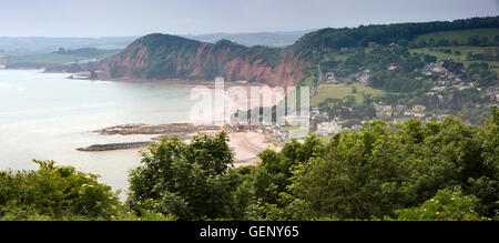 Regno Unito, Inghilterra, Devon, Sidmouth, elevati vista panoramica dalla collina di Salcombe Foto Stock