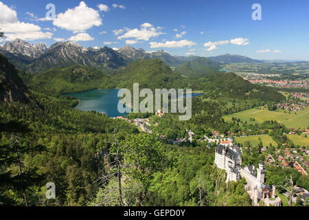 Geografia / viaggi, in Germania, in Baviera, Algovia orientale Oriente Allgaeu, il Castello di Neuschwanstein, Alpsee (lago), Schwansee (lago), Fuessen, Tannheimer Berge (Tannheim montagne),, No-Coffee-Table-Book-Uso: Allgäu Foto Stock