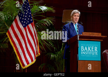 Segretario Kerry offre un intervento sull'intersezione della religione e della politica estera alla Rice University di Baker Institute di Houston Foto Stock