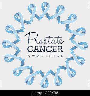 Il cancro della prostata consapevolezza design tipografia con mandala fatto di blu disegnati a mano nastri. EPS10 vettore. Illustrazione Vettoriale