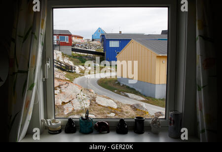 Visualizza una finestra di Ilulissat. Foto Stock