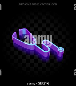 Icona di medicina: 3d neon incandescente stetoscopio in fatto di vetro, EPS 10 vettore. Illustrazione Vettoriale