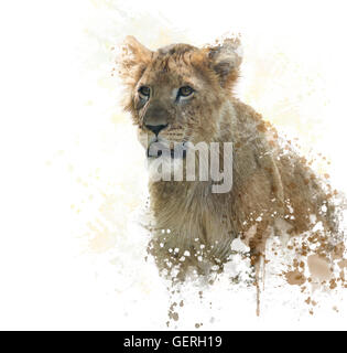 La pittura digitale di Lion Cub Foto Stock