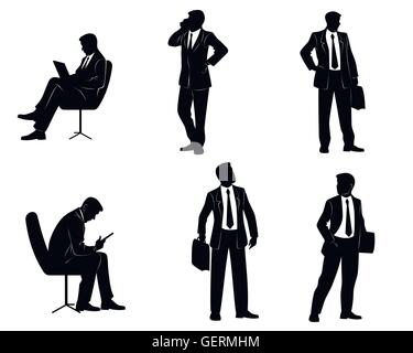Illustrazione vettoriale di un sei imprenditori sagome Illustrazione Vettoriale