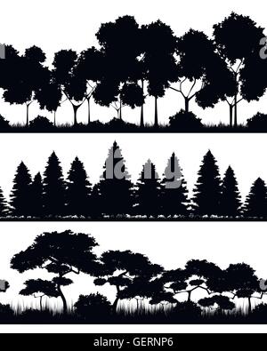 Illustrazione Vettoriale di tre foreste sagome Illustrazione Vettoriale