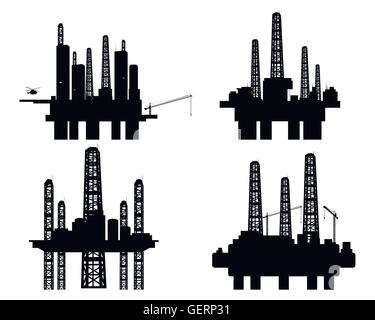 Illustrazione vettoriale di un quattro piattaforme petrolifere Illustrazione Vettoriale