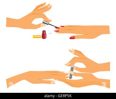 Illustrazione vettoriale di una ragazza facendo una manicure Illustrazione Vettoriale