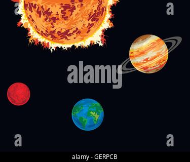 Illustrazione Vettoriale di pianeti e sun Illustrazione Vettoriale