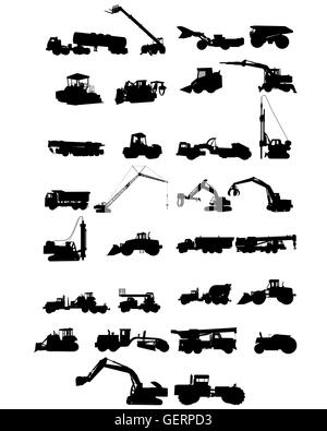Illustrazione Vettoriale di sei macchine edili sagome Illustrazione Vettoriale