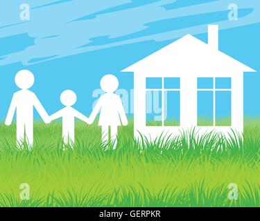 Illustrazione vettoriale di una famiglia e la loro casa Illustrazione Vettoriale