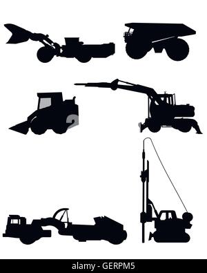Illustrazione Vettoriale di sei macchine edili sagome Illustrazione Vettoriale