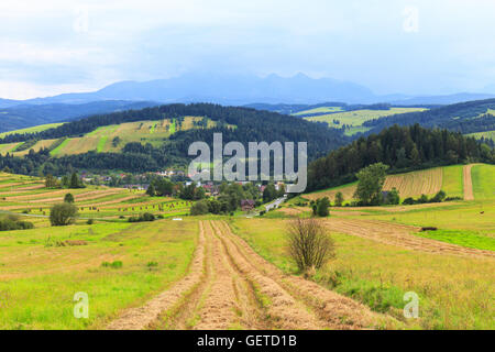 Vista da Spisz a Monti Tatra, Polonia Foto Stock
