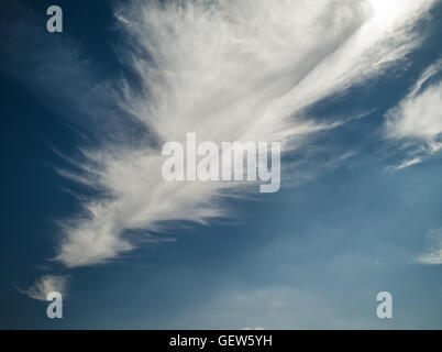 Insolito cirrus cloud cercando come piume nel cielo blu Foto Stock