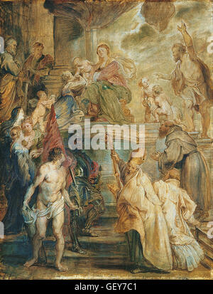 Peter Paul Rubens - il matrimonio mistico di Santa Caterina (anteriore di un fronte-retro pannello verniciato) Foto Stock