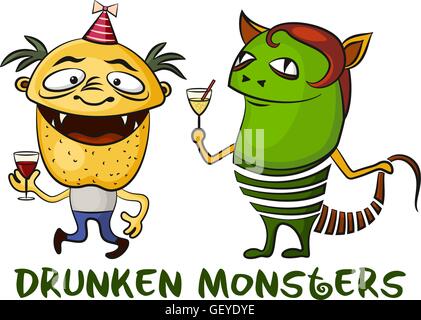 Drunken Cartoon mostri impostato Illustrazione Vettoriale