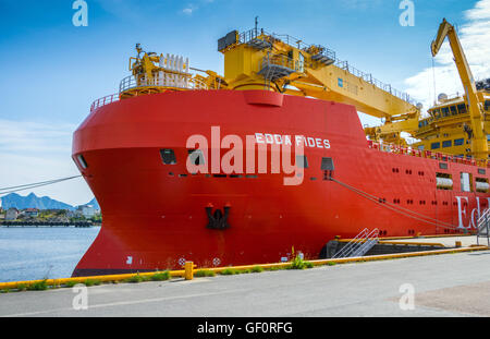 Edda Fides flotel, alloggio nave per l'industria petrolifera, Big Red in nave, Foto Stock