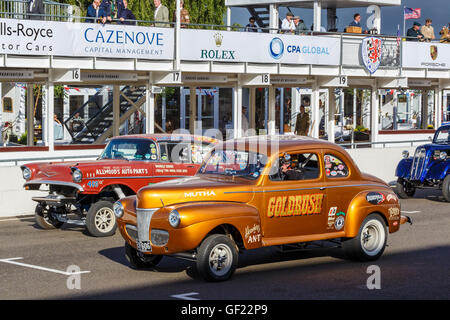 1941 Ford 'Gold Rush' Gasser in pista al 2015 Goodwood, Sussex, Regno Unito. Foto Stock