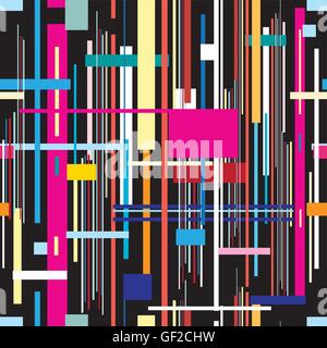 Seamless motivo grafico di diverse strisce e le linee su uno sfondo nero Illustrazione Vettoriale