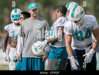 Davie, Florida, Stati Uniti d'America. 29 Luglio, 2016. Delfini di Miami head coach Adam Gase al primo giorno di delfini di Miami training camp in Davie, Florida il 29 luglio 2016. © Allen Eyestone/Palm Beach post/ZUMA filo/Alamy Live News Foto Stock