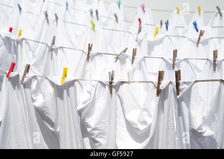 Fogli bianchi di essiccazione al sole Foto Stock