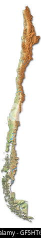 Mappa di rilievo del Cile con rilievo ombreggiato. Foto Stock