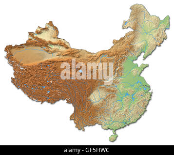 Mappa di rilievo della Cina con rilievo ombreggiato. Foto Stock