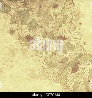 Grunge floral background con farfalle Foto Stock