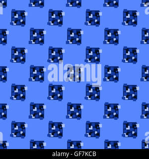 Look rétro quadrati blu e rettangoli pattern in una perfetta piastrellato ripetere design su fondo azzurro formato quadrato Foto Stock