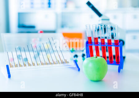 Controllo alimenti frutta mele sul contenuto di erbicidi e pesticidi Foto Stock