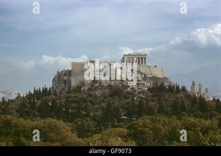 Acropolis dal Pnice (Collina delle ninfe), Atene, Grecia, 680215 024 Foto Stock