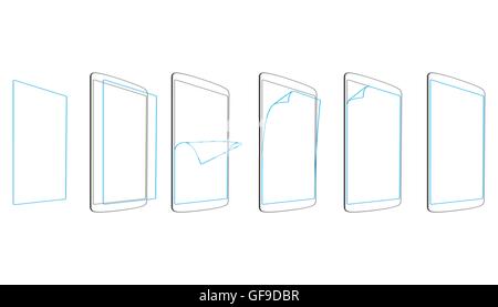 Impostare operazioni si applicano per la protezione dello schermo tablet PC illustrazione vettoriale Illustrazione Vettoriale